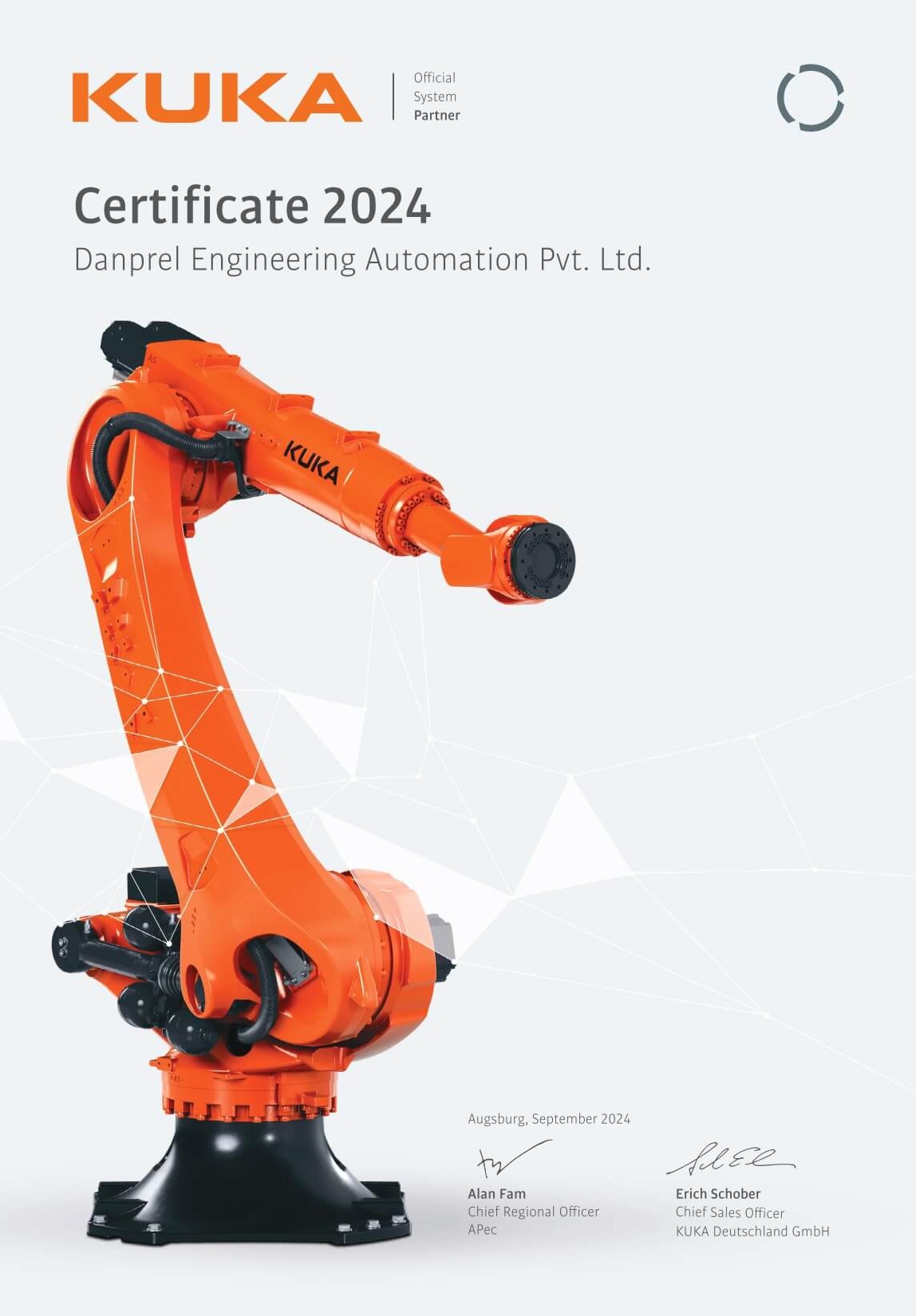 KUKA System Partner certificate awarded to Danprel